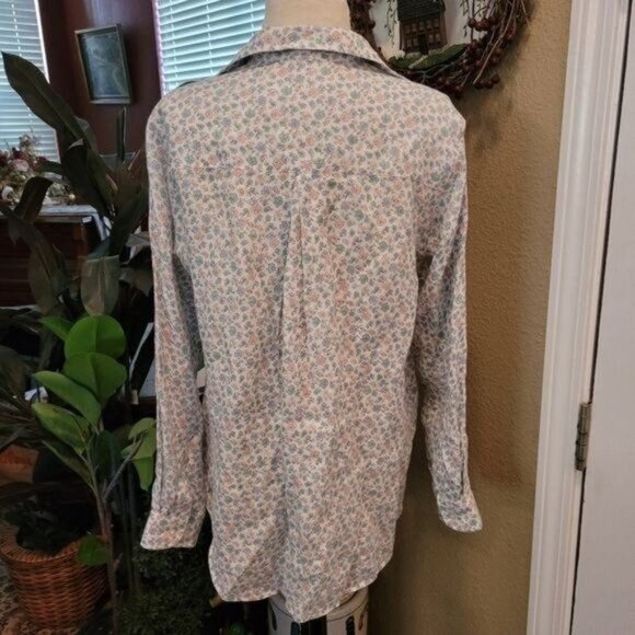 Grayson Anthropologie Linen Top Blue Floral Printer Cottage Core Beach P… - Picture 5 of 8